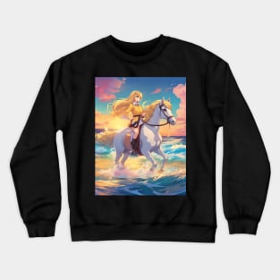 Anime Princess Cute Girl with White Horse collorful Crewneck Sweatshirt